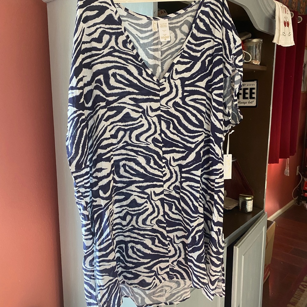 Swim coverup Blue and White Zebra Print swim L/XL NWT